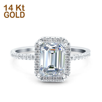14K White Gold Emerald Cut Art Deco Bridal Wedding Engagement Ring Simulated CZ Size-7